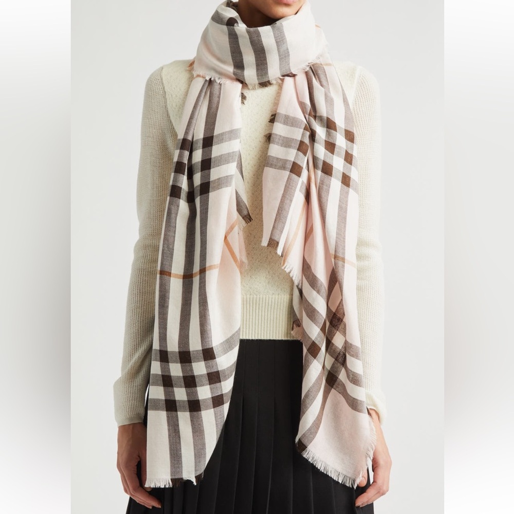 Burberry NEW reversible, medium check wool and silk scarf